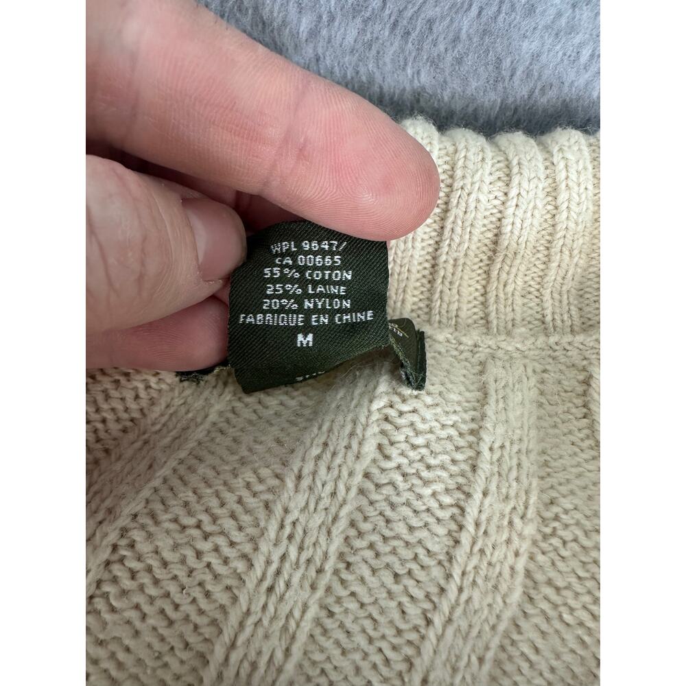 VTG Eddie Bauer Women's sz M Cotton Laine Wool Cream Chunky Knit Cardigan Y2K - Picture 4 of 8